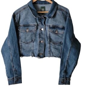 Wild Fable Cropped Jean Jacket Blue Long Sleeve XS